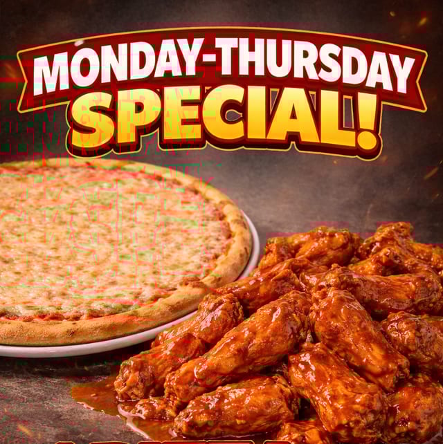 16” Cheese Pizza + 10 Wings.