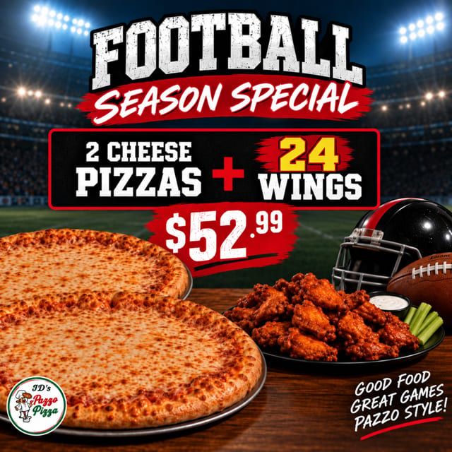 Football Season Special! 2 “16” pizzas+ 24 wings.