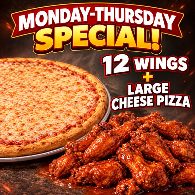 16” Cheese Pizza + 12 Wings.