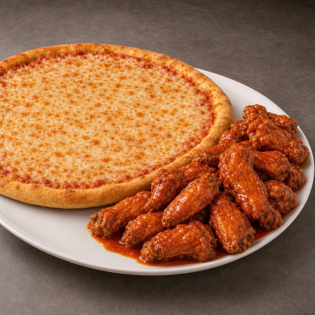 16” Cheese Pizza + 10 Wings.