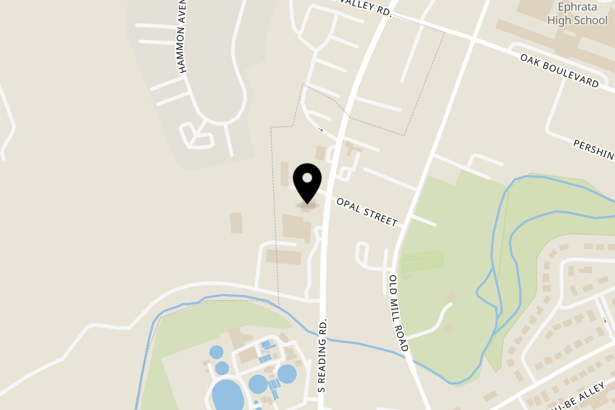 Map showing the location of JD's Pazzo Pizza on 325 S Reading Rd in Ephrata